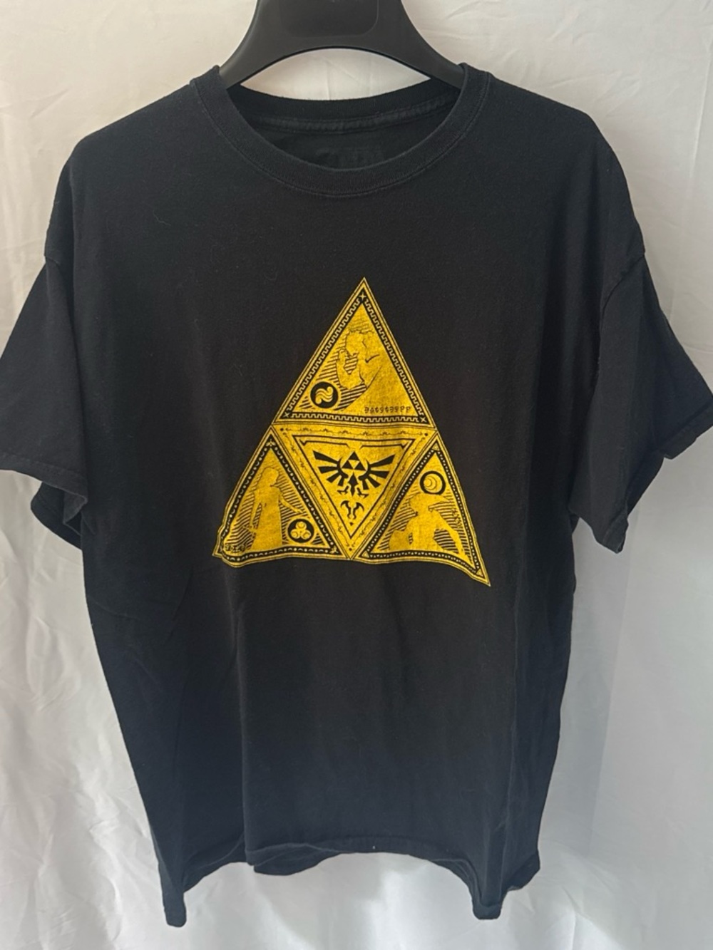 Black Short-Sleeve Tee with Yellow Triangular Graphic